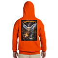Orange hoodie with 'Crave Happy' graphic on the back against a white background
