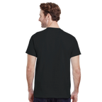 Man wearing a black t-shirt on a white background