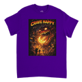 Purple t-shirt with a graphic design featuring a dragon and 'Crave Happy' text on a white background