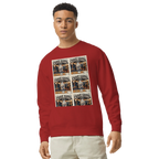 Person wearing a red sweatshirt with 'Cave Happy' graphic design on a white background
