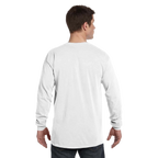 Man wearing a white long-sleeve shirt on a white background