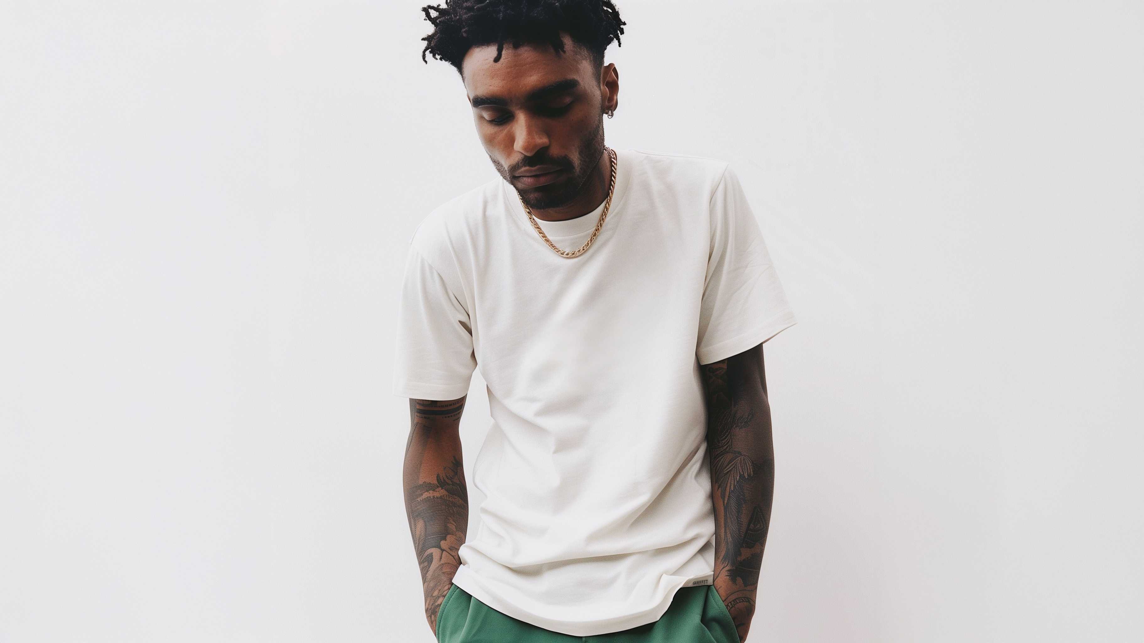 guy wearing white tee and design on back.